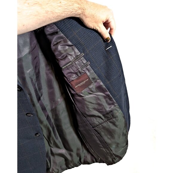 Britches of Georgetowne 42L Navy Blue Glen Plaid Wool & Cashmere Blazer Jacket - Picture 7 of 8